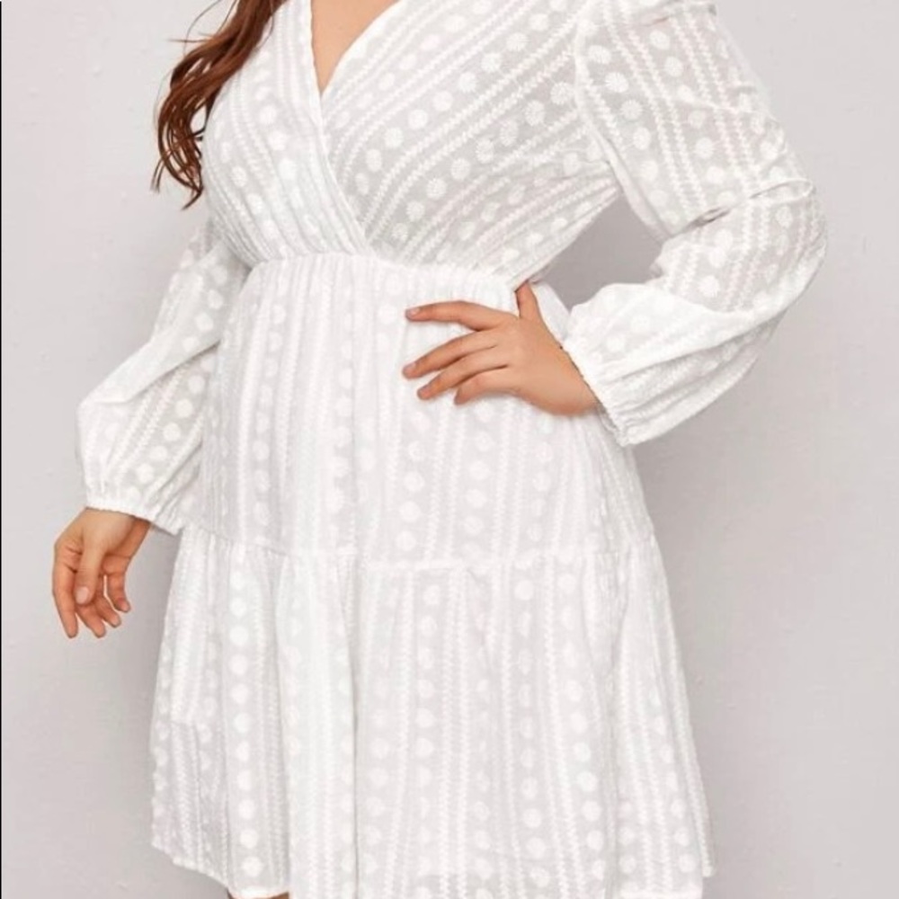 Plus Embroidery Wrap Ruffle Hem Dress